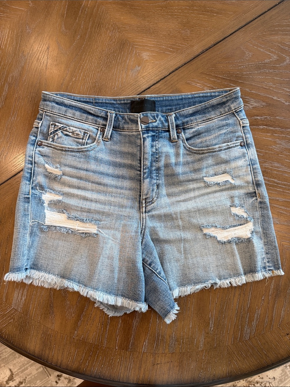 Buckle Light Wash Distressed Jean Shorts